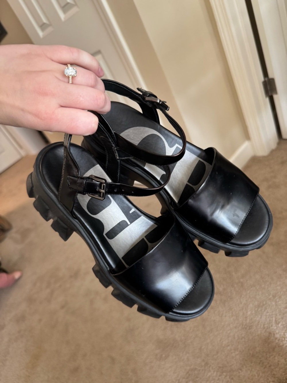 Black Chunky Platform Sandals with Ankle Strap